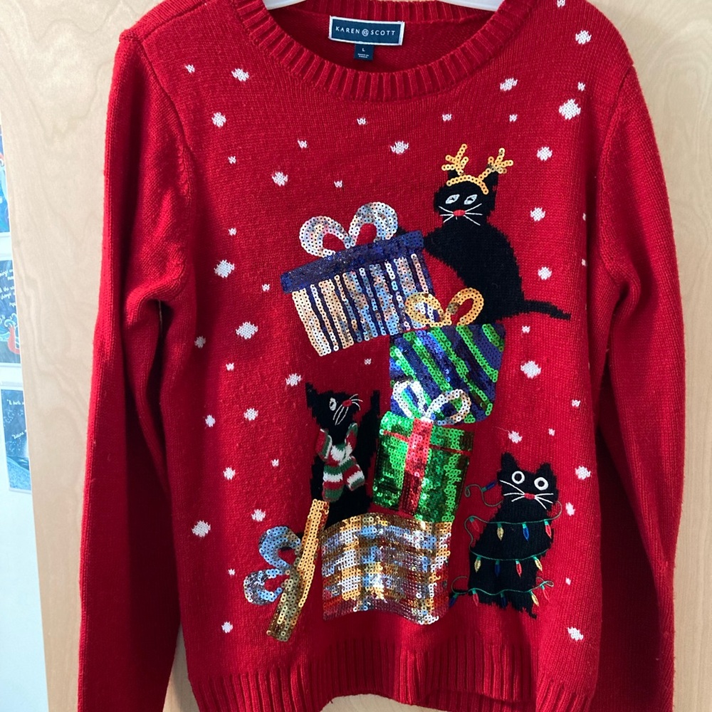 Karen Scott Festive Holiday Cats Christmas Sweater